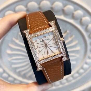 פאבלו RAEZ נשים אופנה מזדמן השעון עמיד למים קוורץ שעון יוקרה אמיתית עור חום ספורט גברת יהלומי שעון יד אלגנטי