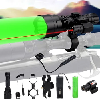 פנס Led ירוק רובה פנס עמיד למים Q5 טקטי ציד אור פנס +היקף רובה איירסופט הר +החלפה מרחוק+18650