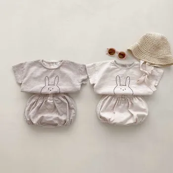 פעוט חמוד ארנב ג ' קט שרוול קצר חולצה תינוק רופף עליון + כותנה דלעת קצרים 2pcs בגדי ילדות סט קיץ ילדים חליפה