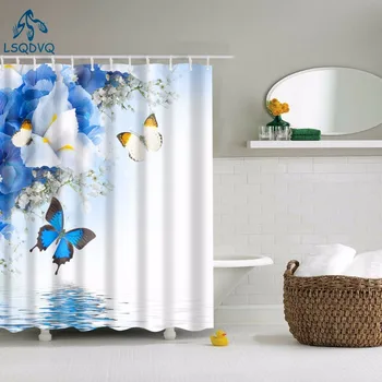 פרפר עיצוב וילון מקלחת פרפרים, פרפרים צללים רקע הדפסה בד פוליאסטר רחצה מסודר עם ווים