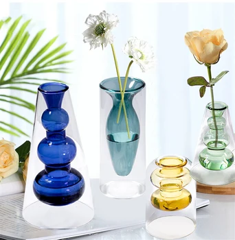 צבעוני אגרטל זכוכית עיצוב הבית תוספות בסגנון נורדי קישוט סלון שקוף מיובשים אגרטל פרחי צמח בקבוק זכוכית מתנות