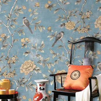 צבעוני בד טפט פסטורלי בסגנון ארוגים פרח, ציפור נייר משובח הסלון, חדר השינה רקע 3D מדבקות קיר