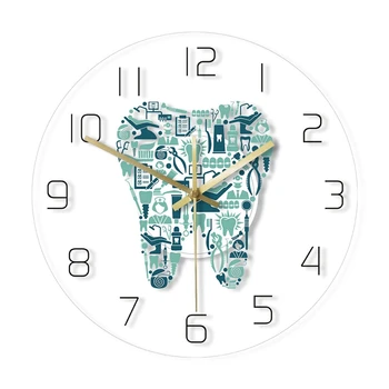 צבעוני מרפאת שיניים שן שעון קיר טיפולי שיניים אקריליק תלוי שעון שקט תנועה קיר שעון בעיצוב שעון קיר