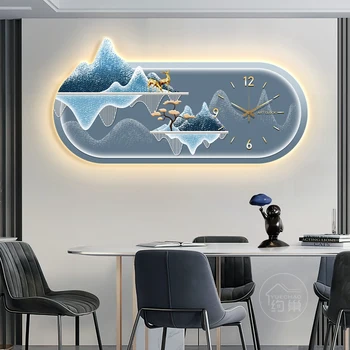 ציור דקורטיבי מנורת קיר שעון קיר יצירתי LED שעון אור בית יוקרה בסלון שעון תלוי ציור