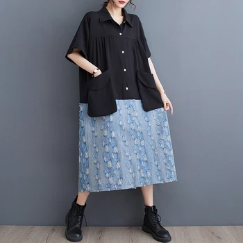 קוריאה סגנון טלאים ג ' ינס חלול החוצה חור בכיסים מתוק שיק שמלת הקיץ ליידי משרד עבודת שמלת אופנה נשים הלבוש
