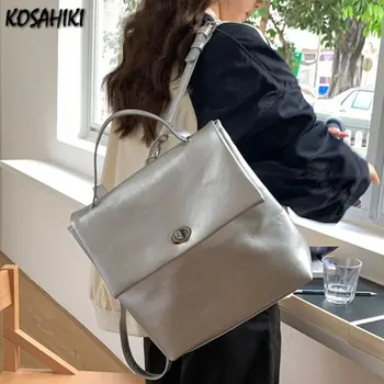 קוריאני פשוט אופנתי מוצק Schoolbags Y2k אסתטי, בעל קיבולת גבוהה, אופנה נשים, תיקי מזדמן כל התאמה תרמיל לסטודנטים
