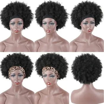 קינקי אפרו מתולתל הפאה עם סרט על נשים שחורות שיער סינתטי המכונה עשוי בגימור Glueless סינטטי פאות עבור ללבוש יומיומי