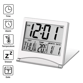 קיפול LCD דיגיטלי שעון מעורר נסיעות אלקטרונית Mini שעון שולחן שולחן תחנת מזג אוויר חדר השינה השולחן טמפרטורת לוח שנה