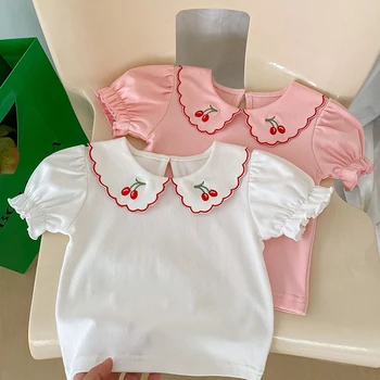 קיץ 0-3Yrs תינוק בייבי בנות חולצה קצרה עם שרוולים כותנה רקומה קט מקסימום לפעוטות תינוקת בגדים
