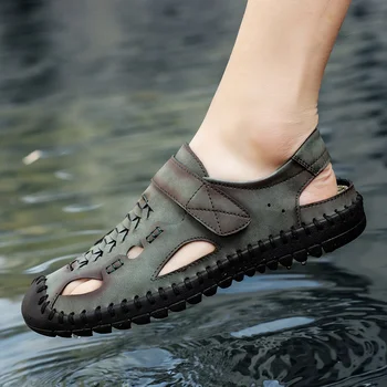 קיץ נעליים מזדמנים עבור גברים נעלי חיצונית החלקה עמיד למים נעלי המותג לנשימה עור סנדלים באיכות גבוהה נעלי החוף