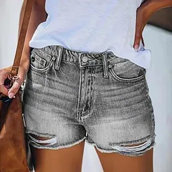 קיץ נשים מכנסי ג 'ינס קצרים סקסית גבוהה המותניים חור מכנסי ג' ינס קצרים זקן שבור סגנון הג ' ינס מכנסיים דה Mujer Джинсы Женский