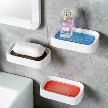 קיר רכוב דבק עצמי סבון כלים, סבון ספוג הצלחת קידוח לא תיבת אחסון מדף מדף כפול ניקוז האמבטיה הסבונייה החדשה
