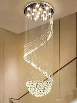 קריסטל עליית מדרגות נברשת תקרה תליון המנורה בסלון LED מודרנית יוקרה שרשרת נברשת מקורה גופי תאורה
