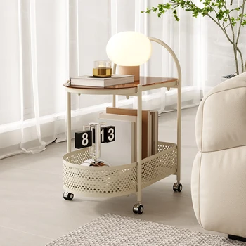 קרם בסגנון נעים גלגלי עגלה, שולחן צד לסלון יצירתי ספה שולחן קפה קטן
