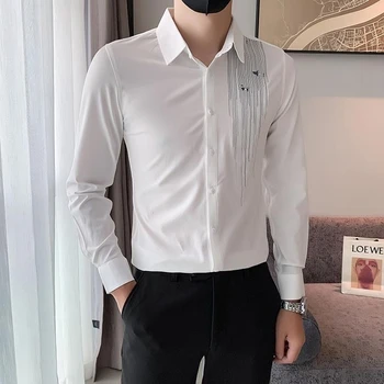 רגיל חולצות חולצות גברים שרוול ארוך משי לבן אדם לכל היותר עסקים משלוח חינם אסיה בגדים באיכות גבוהה החברתית בקיץ