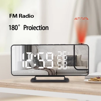 רדיו FM LED הקרנה דיגיטליות שעון מעורר, שולחן אלקטרוני שעון מעורר עם הקרנה זמן מקרן שעון שליד המיטה בחדר השינה
