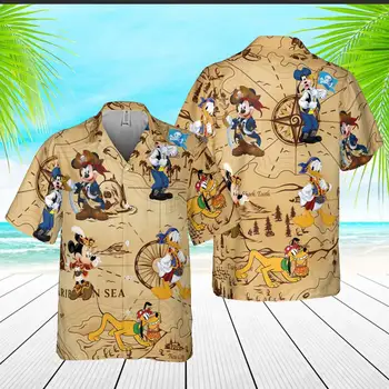 רטרו פיראטיים של הקריביים מיקי והחבר חולצת הוואי מיקי פיראט בציר חולצת הוואי רטרו פיראט מיקי החולצה