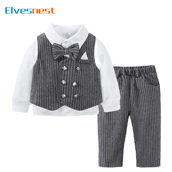 רשמית אביזרי סגנון, תינוק תלבושת סט 3 יח ' ספרינג & סתיו בגדי תינוקות שרוול ארוך כותנה וסט צמרות מכנסיים 0-12 חודשים