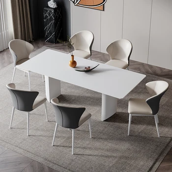 שולחן לבן, כיסא שילוב חדר האוכל הביתה רהיטים בעיצוב מודרני רוק לוח 2 מטר 6 אנשים מינימליסטי שולחן המטבח