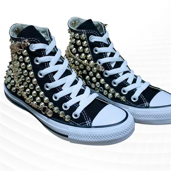שחור high-טופ ספורט, החיבורים עם שרשרת נעלי בד נעלי הליכה נוחות בעבודת יד מסמרות נייטרלי גופר, נעליים 35-46