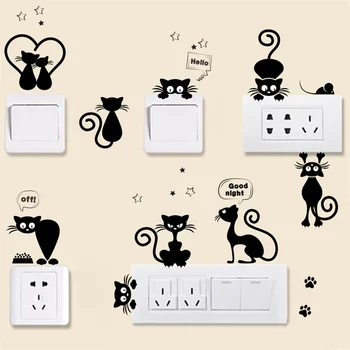שחור חתול קריקטורה הורים לילד לעבור לכסות את עיצוב חדר הגן DIY להחליף מדבקות נשלף מתג לשקע מדבקות קיר