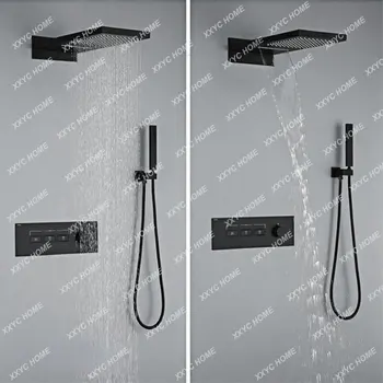 שירותים מקלחת פליז כפתור טמפרטורה קבועה שלוש פונקציות לתוך הקיר עיצוב פשוט גשם מפל מקלחת