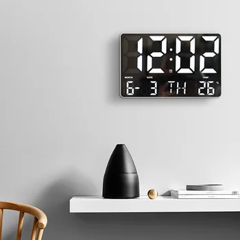 שעון קיר LED דיגיטלי טמפרטורה, תאריך ויום תצוגה אלקטרוניים LED שעון עם שלט רחוק עבור מגורים בבית קישוט החדר