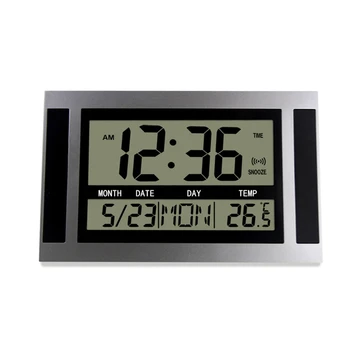 שעון קיר דיגיטלי LCD גדול מספר טמפרטורה בזמן תזכורת לוח השולחן. השעון עיצוב מודרני Office Home כסף