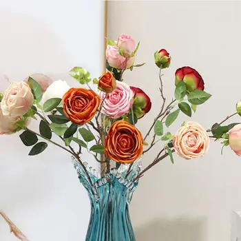 תוססת משי מלאכותי רוז זר חתונה פרחים עיצוב עם 3 ראשים עלה עיצוב מפגן מדהים