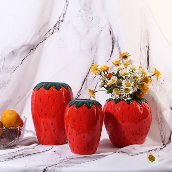 תות בצורת אגרטל פרחי סימולציה פירות אגרטל חשיש שולחן העבודה של עיצוב הבית, קישוט אחסון נורדי קרמיקה אגרטל קישוט