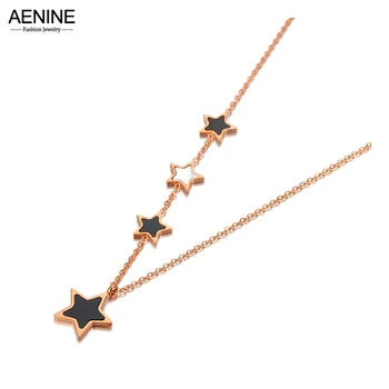 AENINE המקורי טיטניום פלדה אל חלד שחור כוכב אקריליק קולר שרשראות לנשים אופנתי קסם תליון שרשרת AN20186